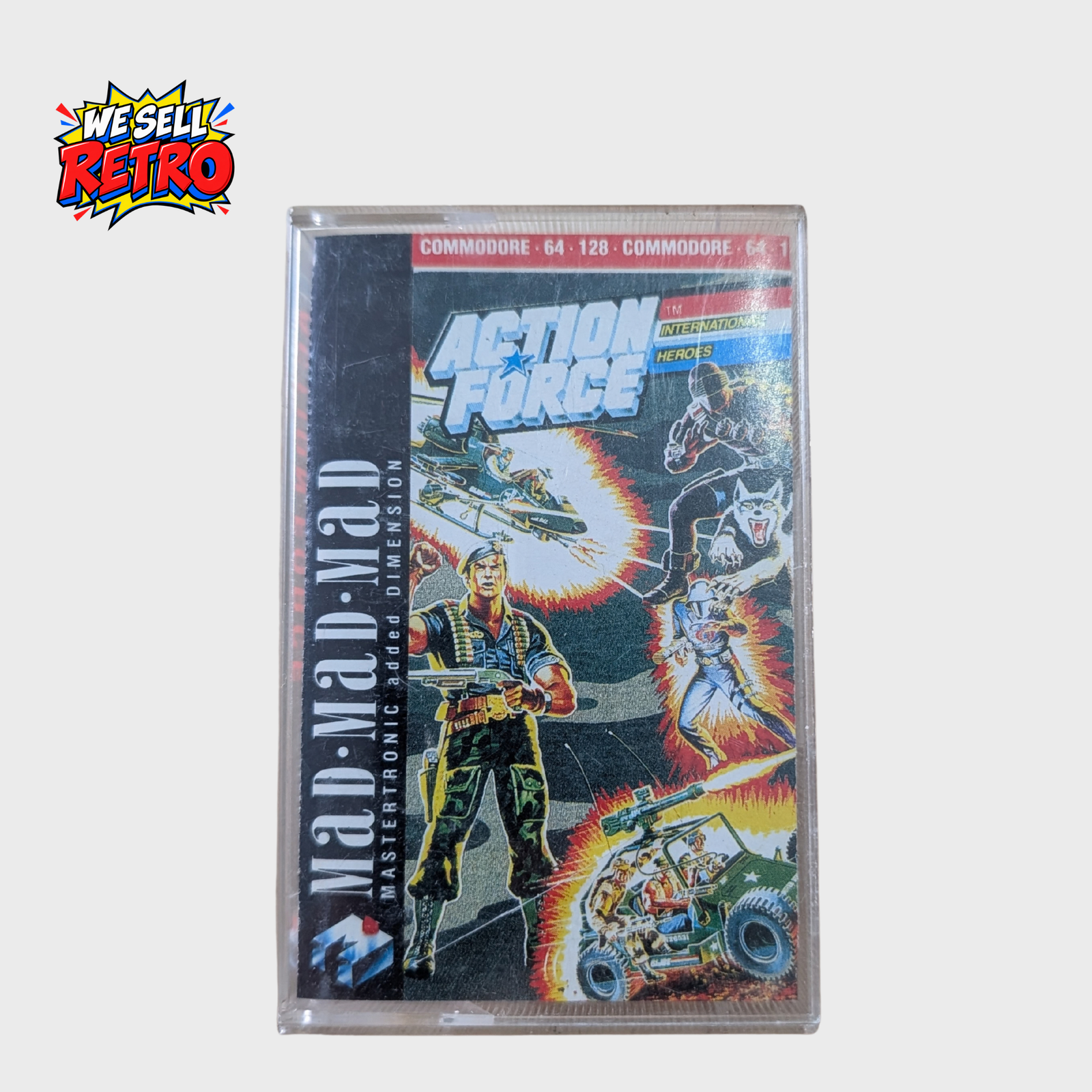 Action Force Commodore 64 – Mastertronic Added Dimension Action Force for Commodore 64 Mad Mad Mad cassette game front cover