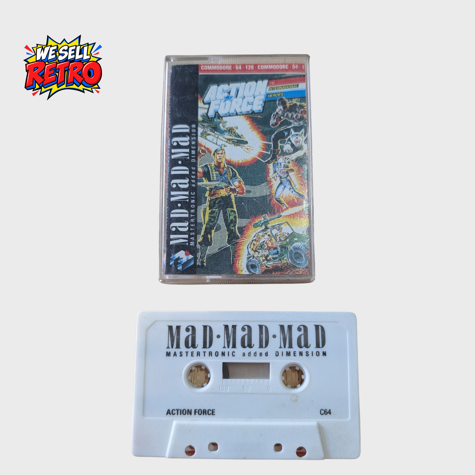 Action Force Commodore 64 – Mastertronic Added Dimension Action Force for Commodore 64 Mad Mad Mad game with cassette and case