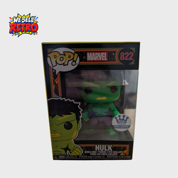 Funko Pop! Marvel Hulk #822 – Black Light Funko Shop Exclusive – front of actual item