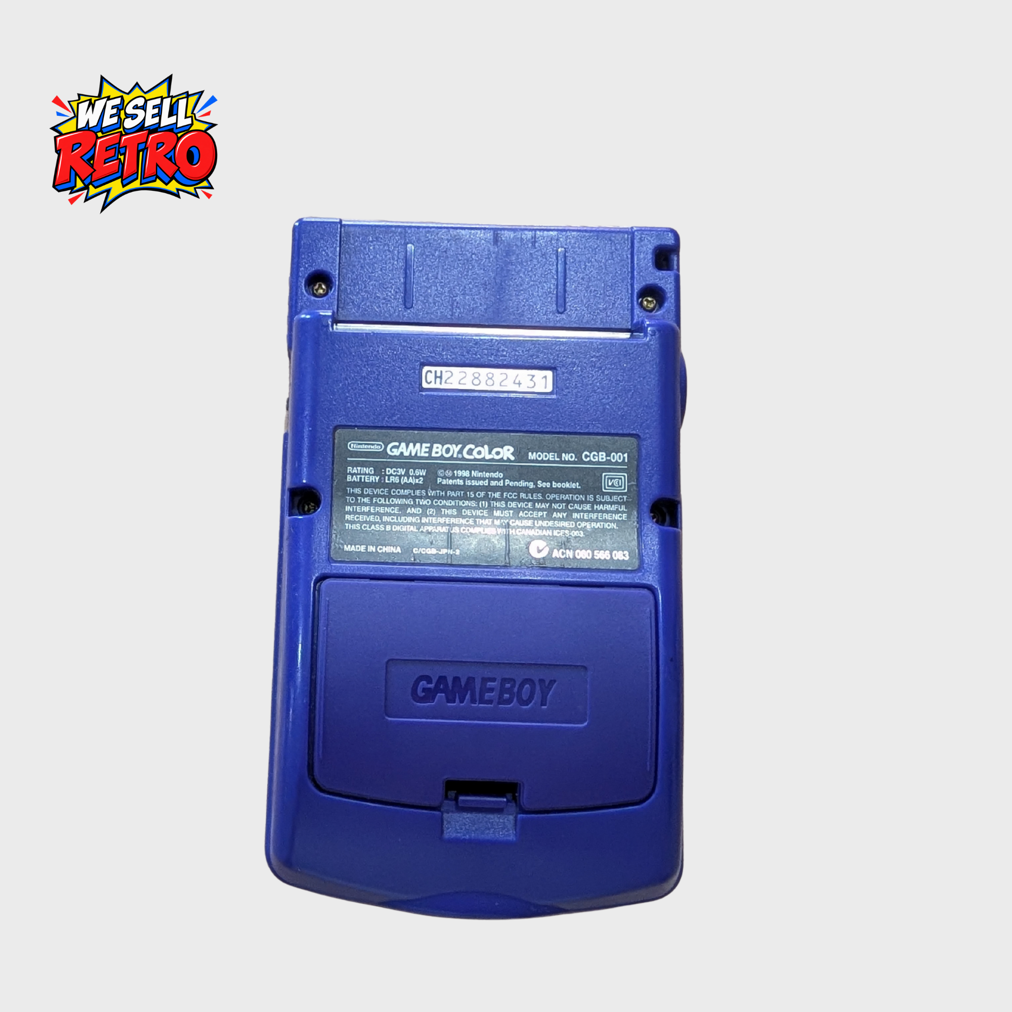 Nintendo Game Boy Color CGB-001 – Grape Purple – Tested and Working Nintendo Game Boy Color CGB-001 – Grape Purple rear view with battery cover fitted