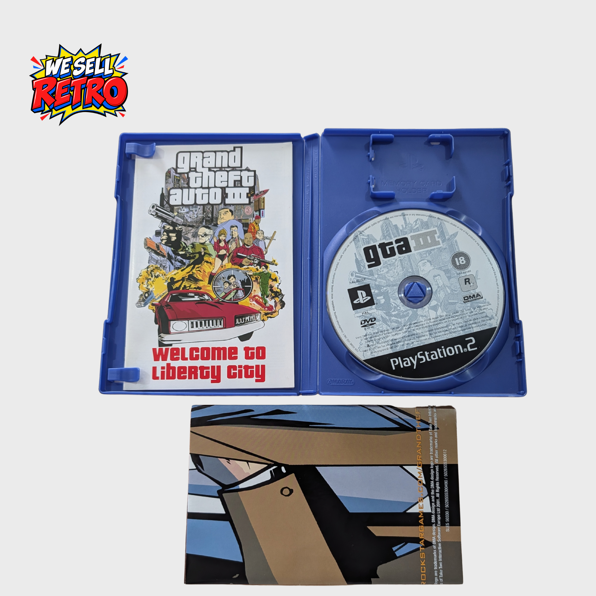 Grand Theft Auto III PS2 – With Manual & Map Grand Theft Auto III – PS2 – With Manual & Foldout Insert – open case and contents