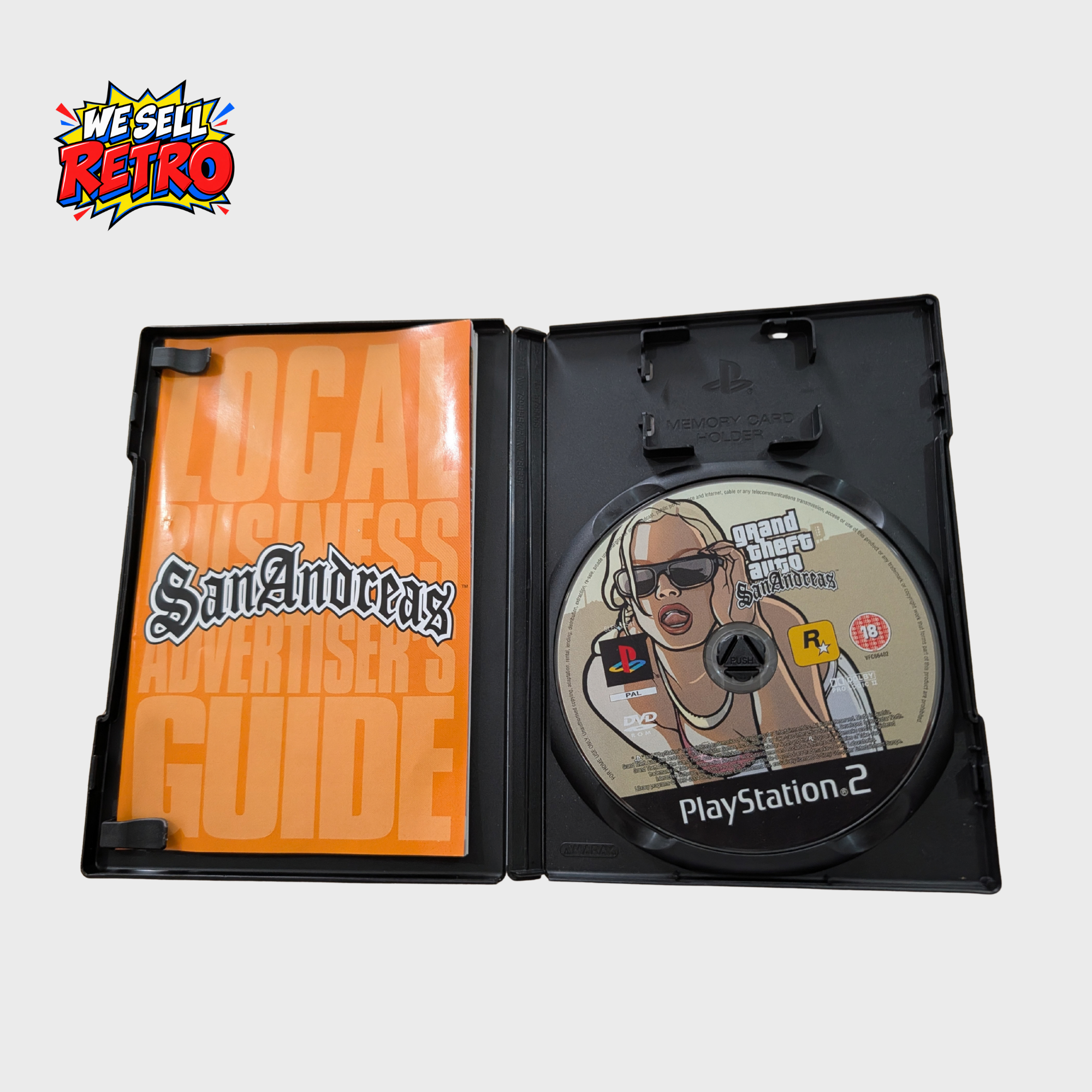 Grand Theft Auto: San Andreas PS2 – With Manual Grand Theft Auto: San Andreas – PS2 – With Manual – open case and contents