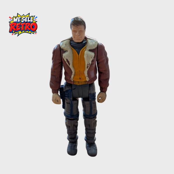 Front of Kenner M.A.S.K. Ace Riker Slingshot figure without mask