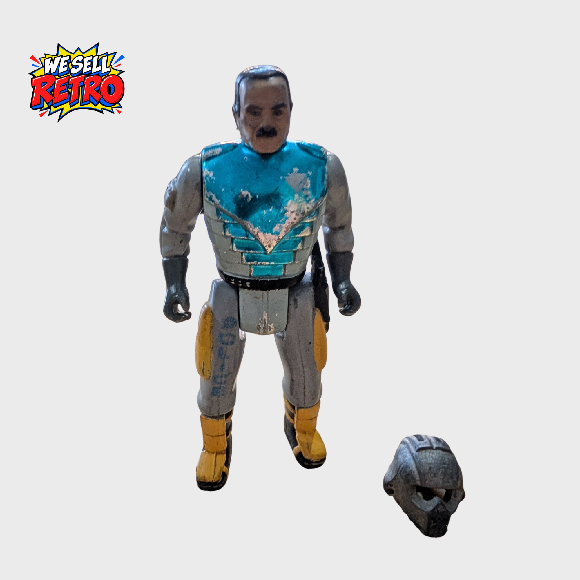 Kenner RoboCop Ultra Police Sergeant Reed Action Figure – With Helmet – Worn Kenner Sergeant Reed figure front with removable helmet beside it