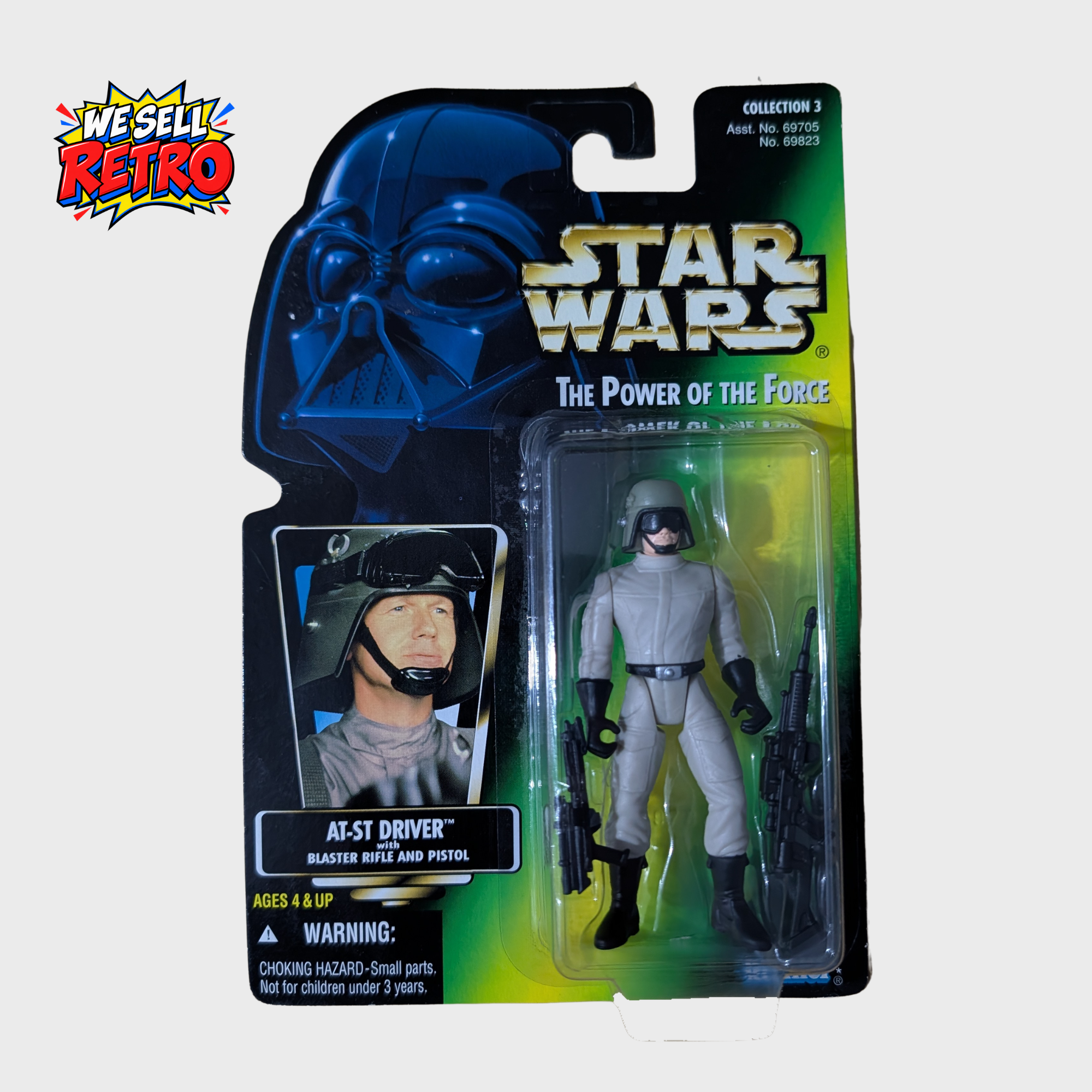 Kenner Star Wars AT-ST Driver – Power of the Force – Carded Kenner Star Wars AT-ST Driver carded figure – front of actual item