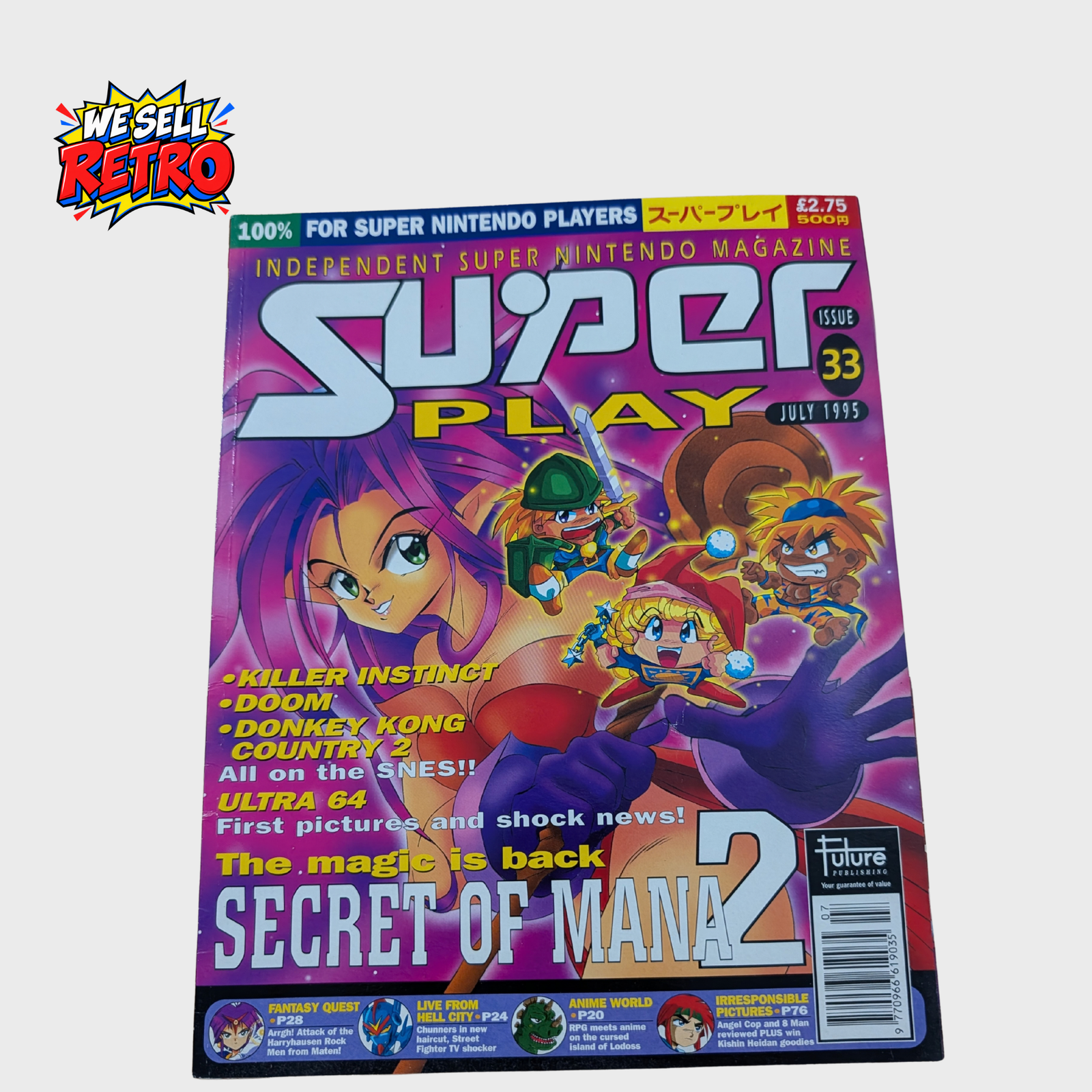 Super Play Magazine Issue 33 – July 1995 – Secret of Mana 2 Super Play magazine issue 33, July 1995, Secret of Mana 2 front cover of the actual copy for sale