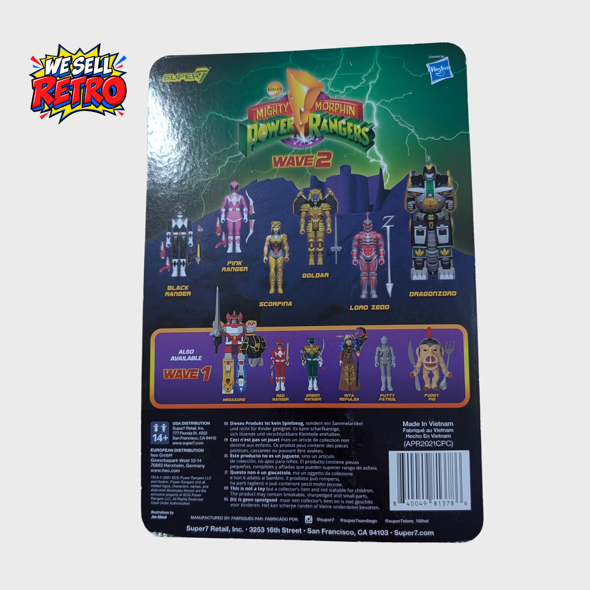 Super7 Power Rangers Black Ranger ReAction Figure – Unopened Carded Super7 Power Rangers Black Ranger ReAction figure – back of illustrated card