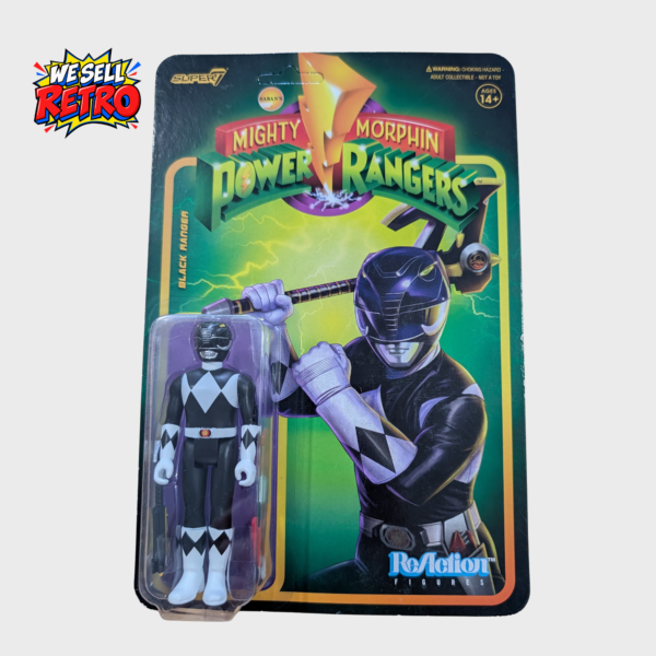 Super7 Power Rangers Black Ranger ReAction figure – front of unopened carded figure