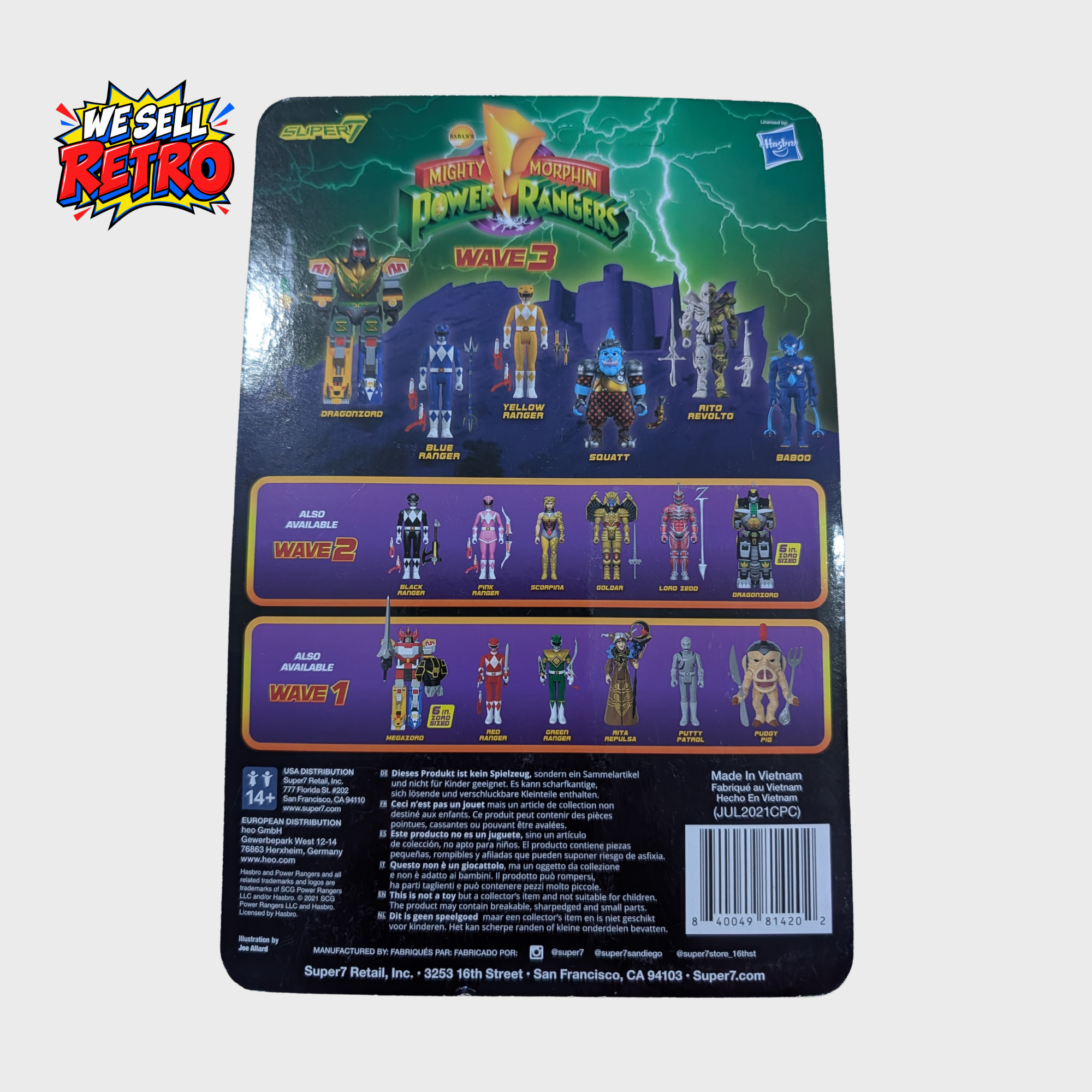 Super7 Power Rangers Yellow Ranger ReAction Figure – Unopened Carded Super7 Power Rangers Yellow Ranger ReAction figure – back of illustrated card