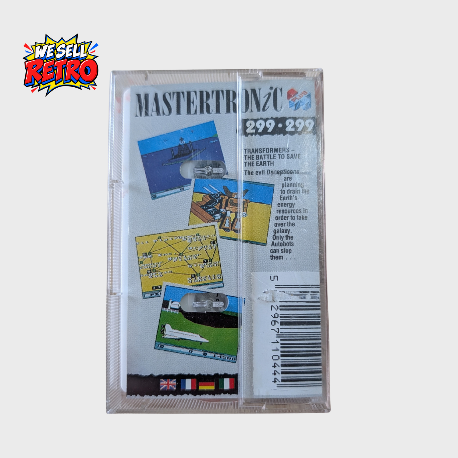Transformers: The Battle to Save the Earth Commodore 64 – Mastertronic Plus Transformers – Commodore 64 – Mastertronic Plus, rear of the actual pre-owned cassette game